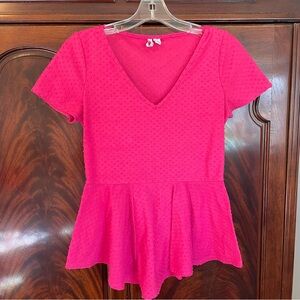 Elle Pink Swiss Dot Peplum Top